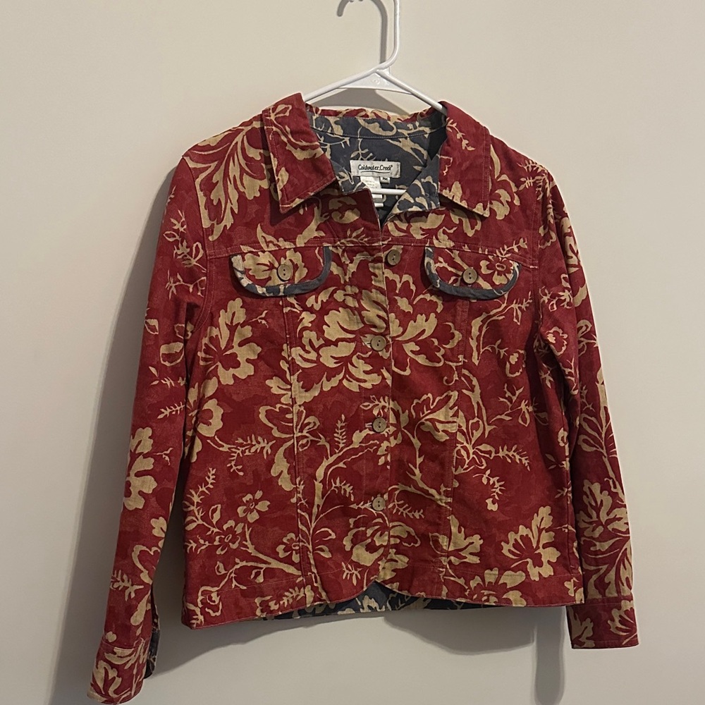 Coldwater Creek Red Floral Button Jacket